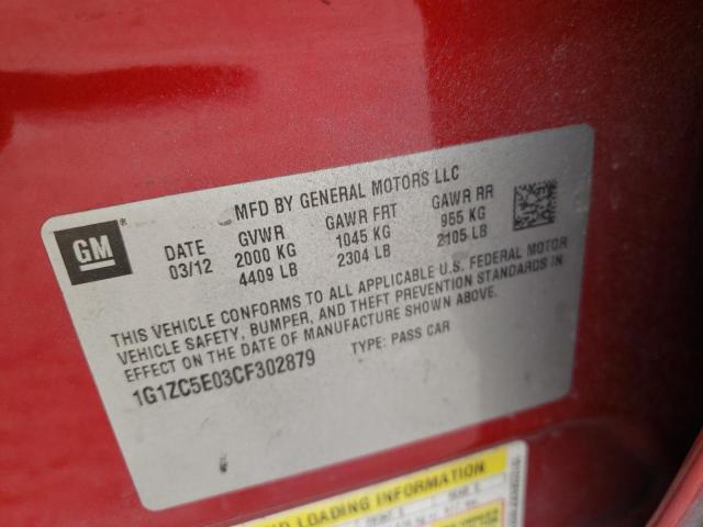 1G1ZC5E03CF302879 - 2012 CHEVROLET MALIBU 1LT Қызыл фото 12