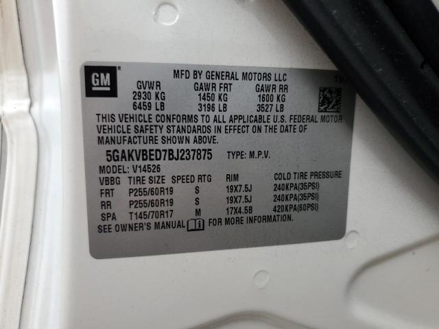 5GAKVBED7BJ237875 - 2011 BUICK ENCLAVE CXL თეთრი ფოტო 13