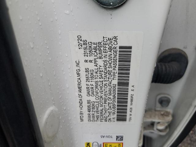 19UUB5F5XMA006062 - 2021 ACURA TLX TECH A WHITE photo 13