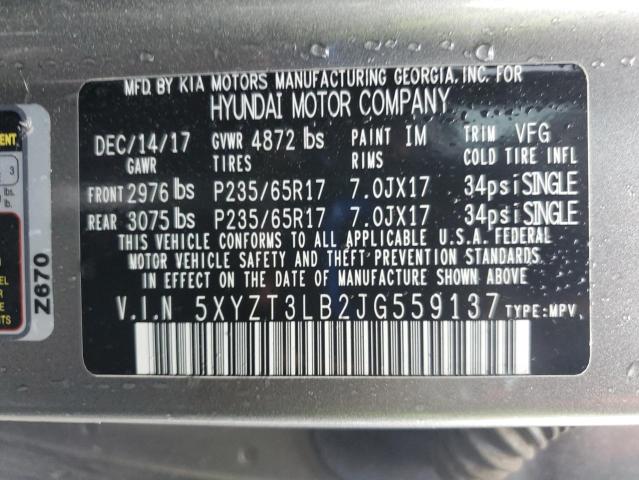 5XYZT3LB2JG559137 - 2018 HYUNDAI SANTA FE S ნაცრისფერი ფოტო 14