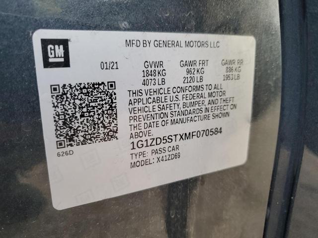 1G1ZD5STXMF070584 - 2021 CHEVROLET MALIBU LT GRAY photo 12