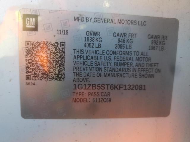 1G1ZB5ST6KF132081 - 2019 CHEVROLET MALIBU LS Սպիտակ լուսանկար 12