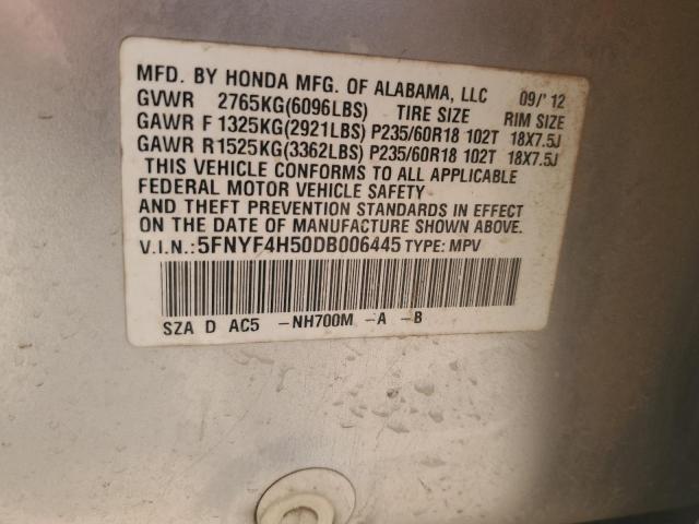 5FNYF4H50DB006445 - 2013 HONDA PILOT EXL ვერცხლისფერი ფოტო 13