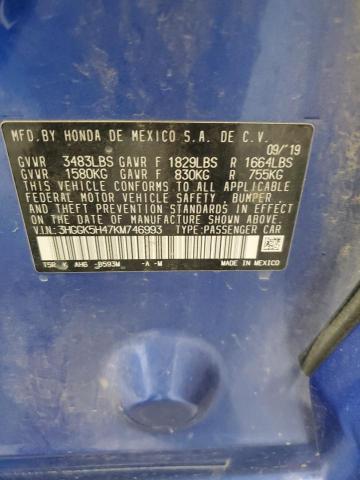 3HGGK5H47KM746993 - 2019 HONDA FIT LX 蓝色 照片 13