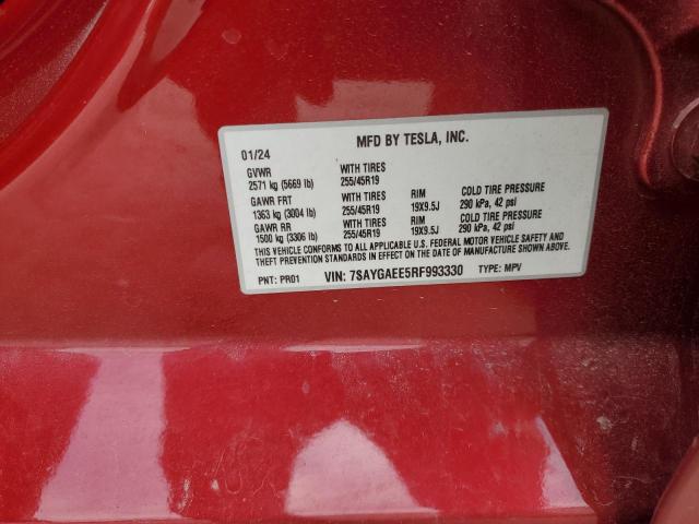 7SAYGAEE5RF993330 - 2024 TESLA MODEL Y RED photo 13