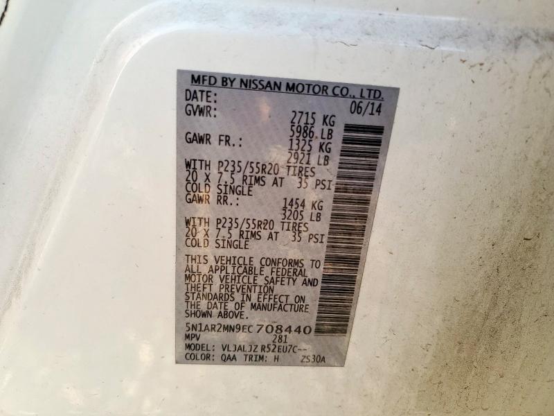 5N1AR2MN9EC708440 - 2014 NISSAN PATHFINDER S 白色 照片 13