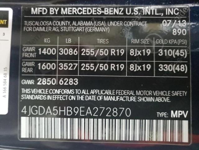 4JGDA5HB9EA272870 - 2014 MERCEDES-BENZ ML 350 4MATIC BLUE photo 13