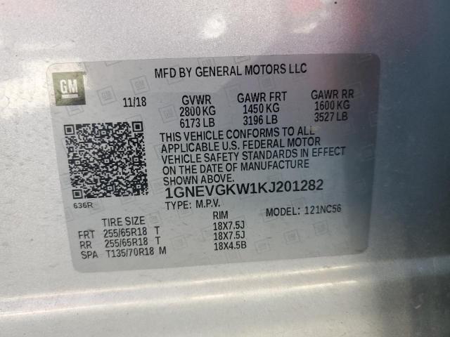 1GNEVGKW1KJ201282 - 2019 CHEVROLET TRAVERSE LT 银色 照片 14