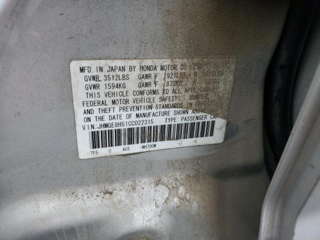 JHMGE8H51CC022315 - 2012 HONDA FIT SPORT SILVER photo 12