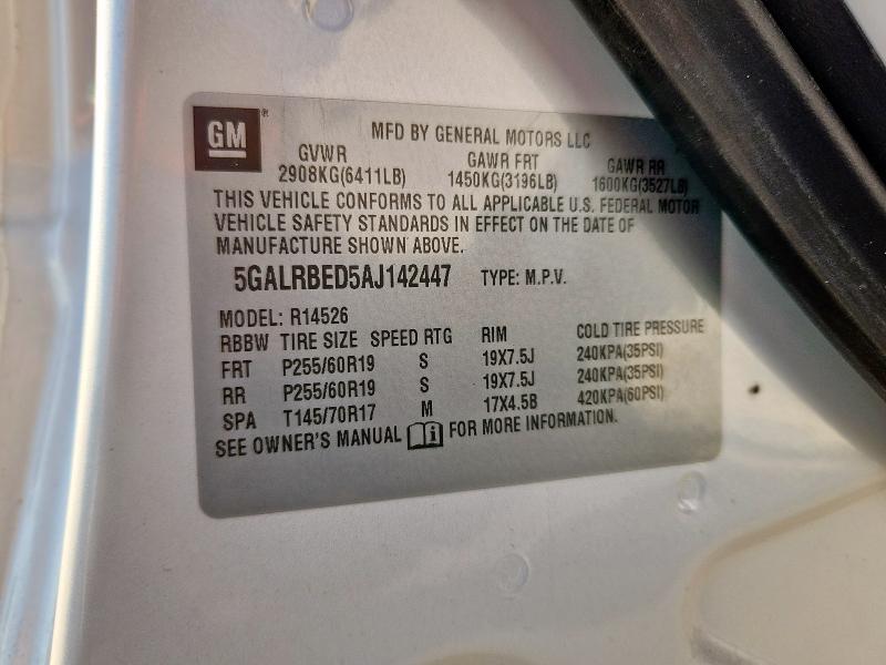 5GALRBED5AJ142447 - 2010 BUICK ENCLAVE CXL CREAM photo 13