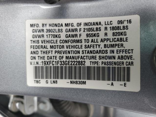 19XFC1F33GE222882 - 2016 HONDA CIVIC EX SILVER photo 12