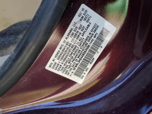 5FNRL3H64AB064506 - 2010 HONDA ODYSSEY EXL BURGUNDY photo 13