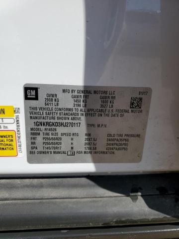 1GNKRGKD3HJ270117 - 2017 CHEVROLET TRAVERSE LT WHITE photo 13