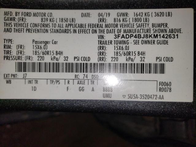 3FADP4BJ8KM142631 - 2019 FORD FIESTA SE GRAY photo 13