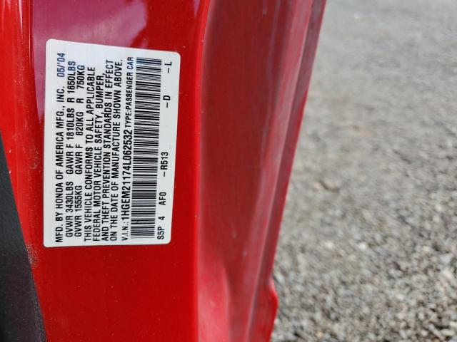 1HGEM21174L062532 - 2004 HONDA CIVIC DX VP Czerwony zdjęcie 12