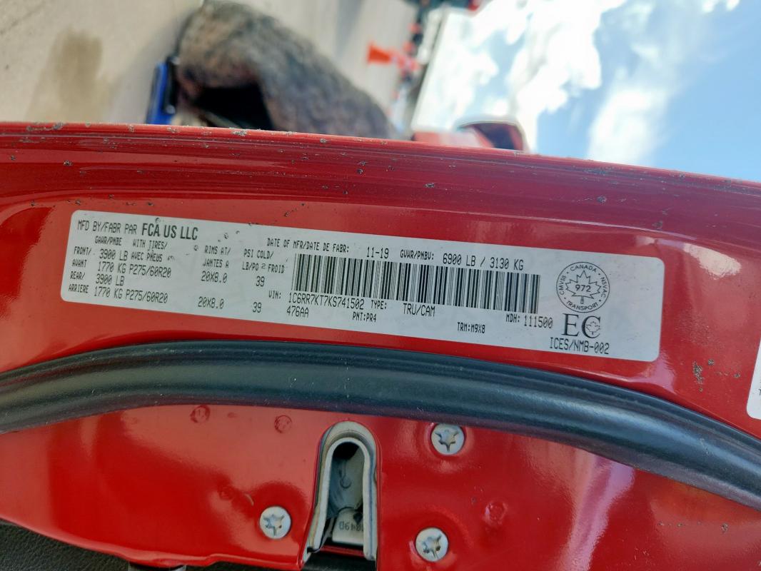 1C6RR7KT7KS741502 - 2019 RAM 1500 CLASS TRADESMAN Qırmızı foto 12