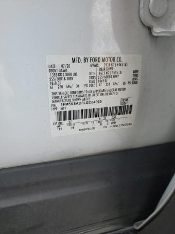 1FM5K8AB0LGC64065 - 2020 FORD EXPLORER POLICE INTERCEPTOR თეთრი ფოტო 12