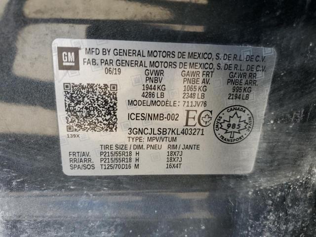 3GNCJLSB7KL403271 - 2019 CHEVROLET TRAX 1LT 石墨色 照片 14