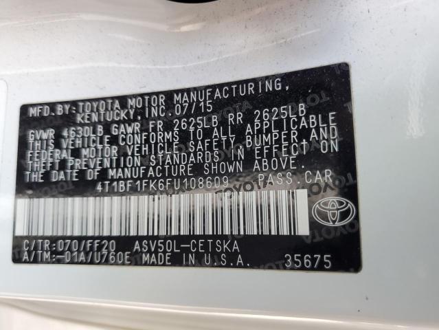 4T1BF1FK6FU108609 - 2015 TOYOTA CAMRY LE WHITE photo 12