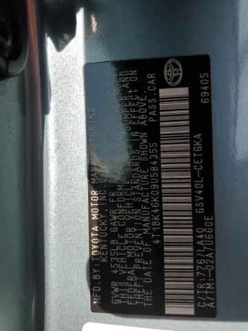 4T1BK46K09U584355 - 2009 TOYOTA CAMRY SE მწვანე ფოტო 12