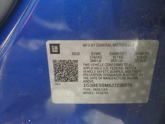 1G1BE5SM5J7230075 - 2018 CHEVROLET CRUZE LT 蓝色 照片 12