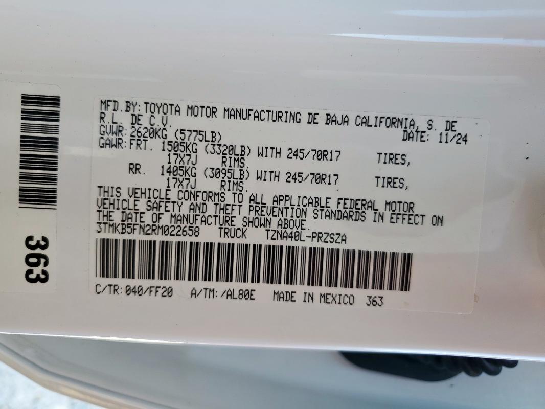 3TMKB5FN2RM022658 - 2024 TOYOTA TACOMA DOUBLE CAB Білий фото 12