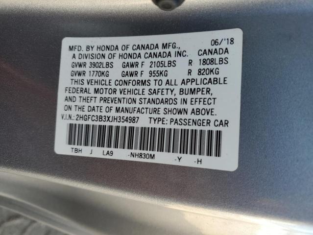 2HGFC3B3XJH354987 - 2018 HONDA CIVIC EX SILVER photo 13