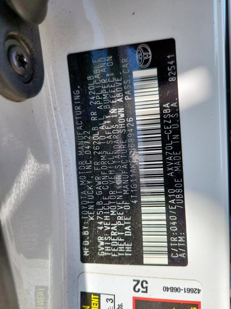 4T1G11AK6NU689426 - 2022 TOYOTA CAMRY SE 白色 照片 12