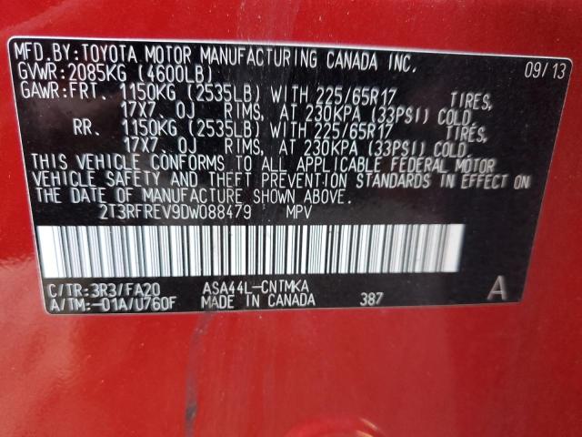 2T3RFREV9DW088479 - 2013 TOYOTA RAV4 XLE RED photo 13