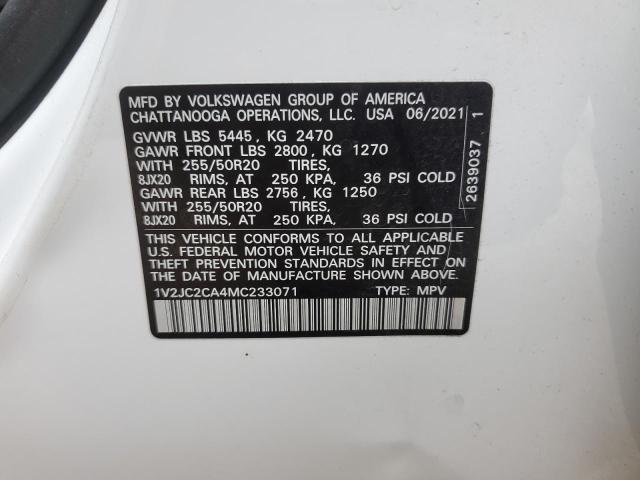 1V2JC2CA4MC233071 - 2021 VOLKSWAGEN ATLAS CROS SE WHITE photo 13