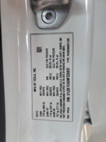 5YJ3E1EA5NF335897 - 2022 TESLA MODEL 3 Սպիտակ լուսանկար 12
