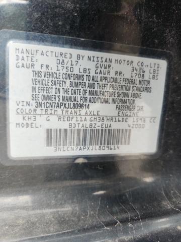 3N1CN7APXJL809614 - 2018 NISSAN VERSA S BLACK photo 13