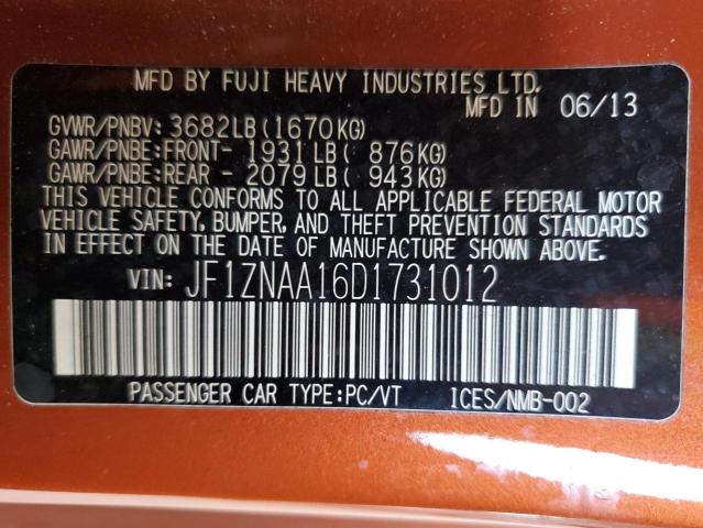 JF1ZNAA16D1731012 - 2013 TOYOTA SCION FR-S ORANGE photo 12