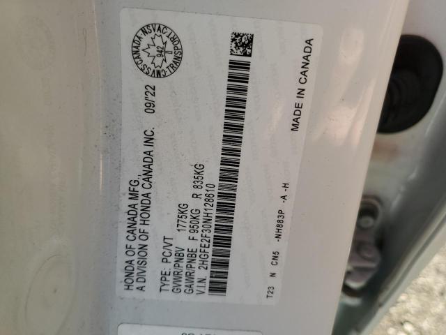 2HGFE2F30NH128610 - 2022 HONDA CIVIC EX WHITE photo 13