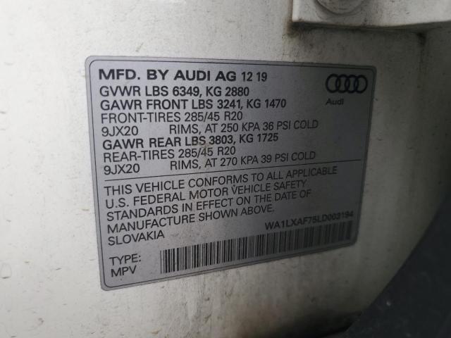 WA1LXAF75LD003194 - 2020 AUDI Q7 PREMIUM PLUS თეთრი ფოტო 12