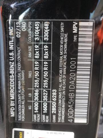 4JGDA5HB1DA201001 - 2013 MERCEDES-BENZ ML 350 4MATIC BLACK photo 13