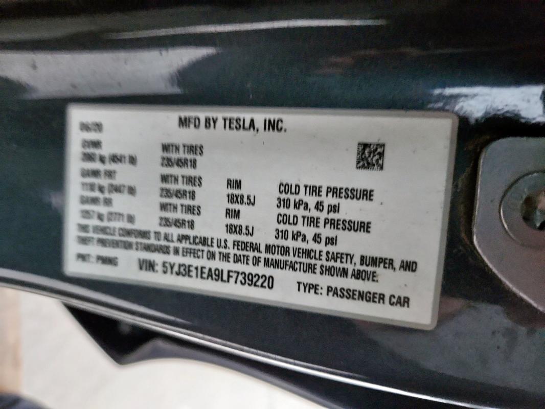 5YJ3E1EA9LF739220 - 2020 TESLA MODEL 3 SILVER photo 12