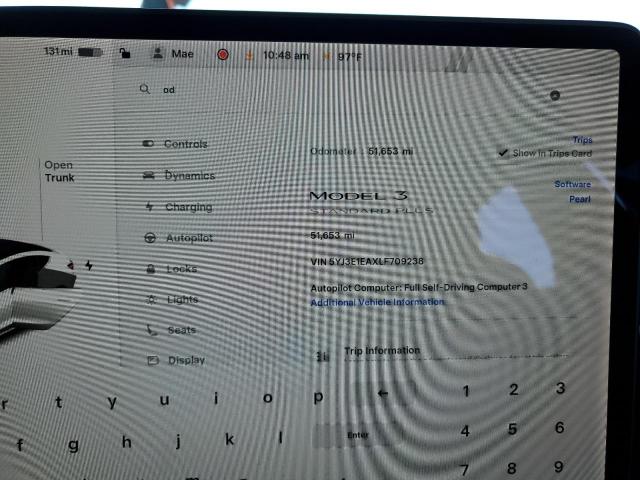 5YJ3E1EAXLF709238 - 2020 TESLA MODEL 3 WHITE photo 9