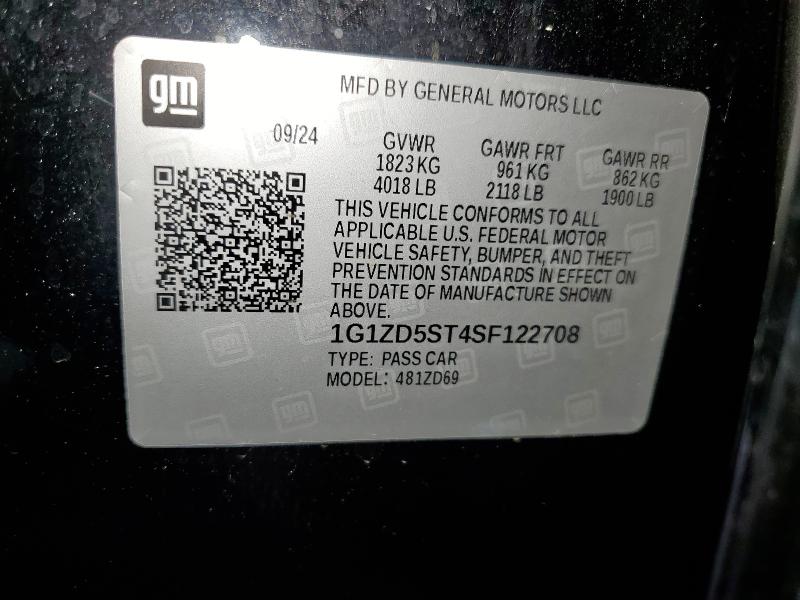 1G1ZD5ST4SF122708 - 2025 CHEVROLET MALIBU LT BLACK photo 12