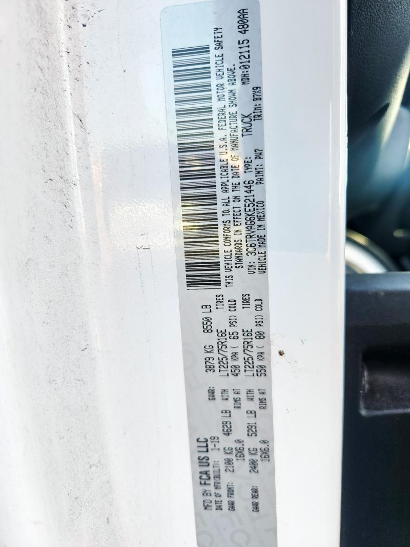 3C6TRVAG6KE521446 - 2019 RAM PROMASTER 1500 STANDARD Beyaz fotoğraf 14