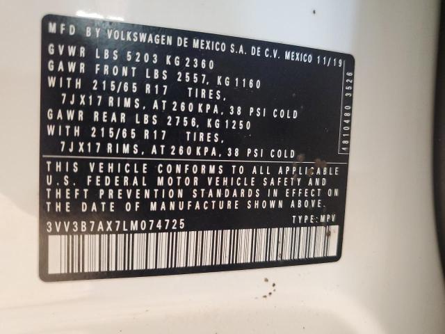 3VV3B7AX7LM074725 - 2020 VOLKSWAGEN TIGUAN SE Ağ foto 13