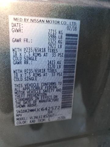 5N1DR2MM4JC642572 - 2018 NISSAN PATHFINDER S GRAY photo 13