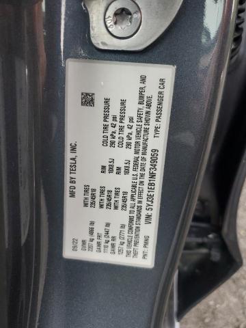 5YJ3E1EB1NF349059 - 2022 TESLA MODEL 3 GRAY photo 12