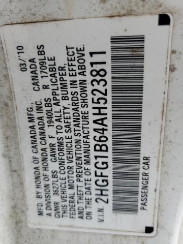 2HGFG1B64AH523811 - 2010 HONDA CIVIC LX Ақ фото 12