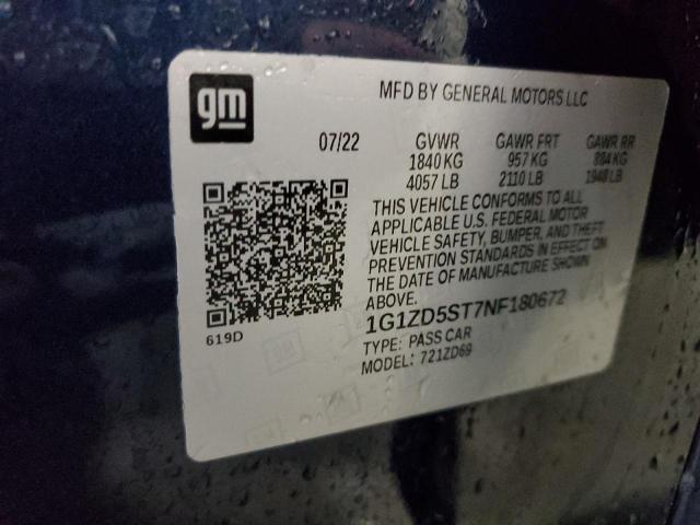 1G1ZD5ST7NF180672 - 2022 CHEVROLET MALIBU LT BLUE photo 12