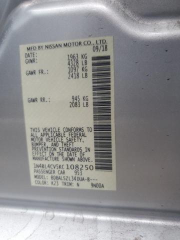 1N4BL4CV5KC108250 - 2019 NISSAN ALTIMA SR SILVER photo 12