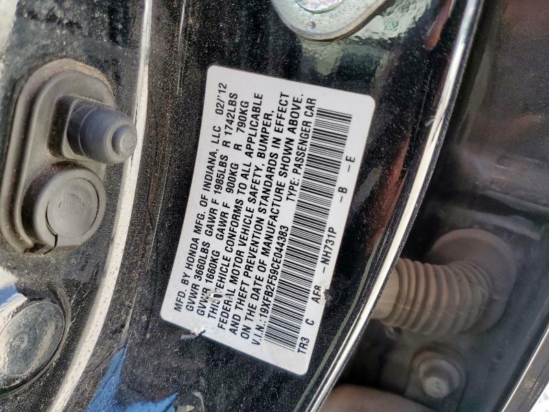 19XFB2F59CE044383 - 2012 HONDA CIVIC LX BLACK photo 12