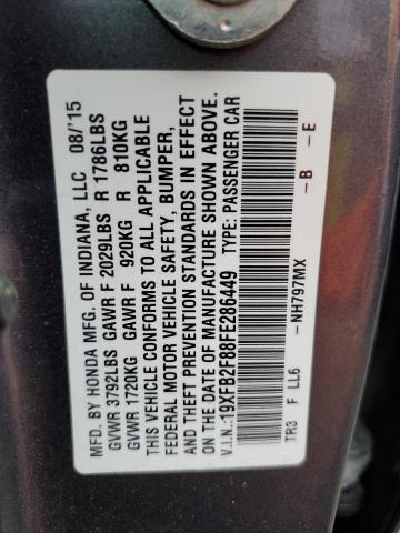 19XFB2F88FE286449 - 2015 HONDA CIVIC EX GRAY photo 13