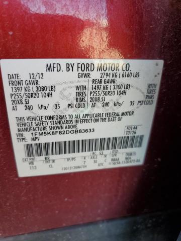1FM5K8F82DGB83633 - 2013 FORD EXPLORER LIMITED RED photo 13