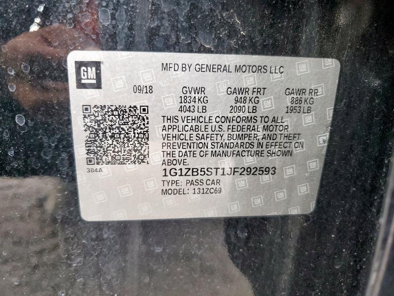 1G1ZB5ST1JF292593 - 2018 CHEVROLET MALIBU LS Чорний фото 12